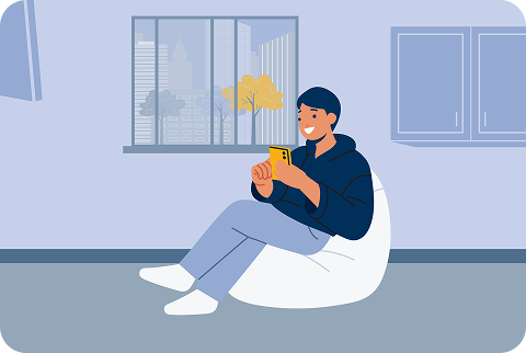 Ilustración persona mirando celular.