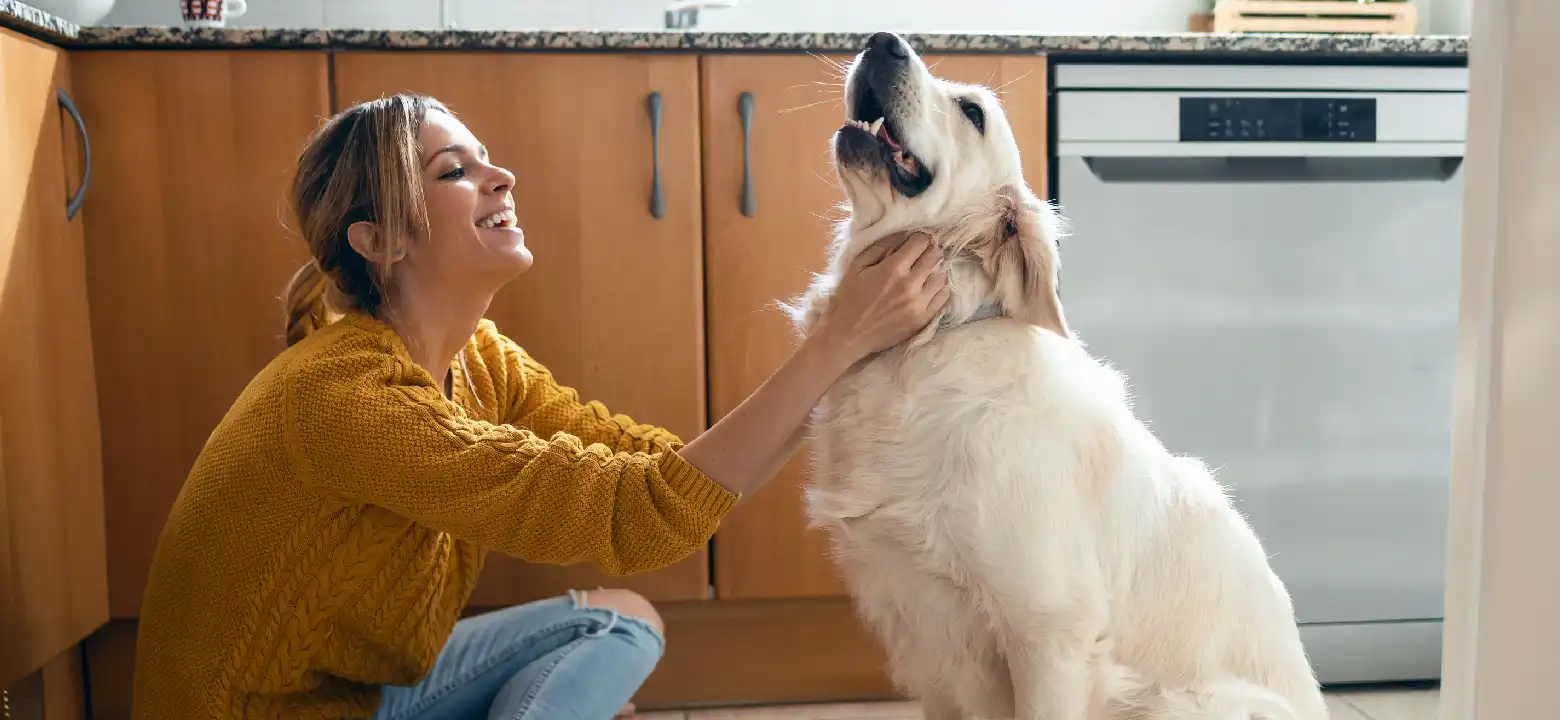 mujer acariciando perro