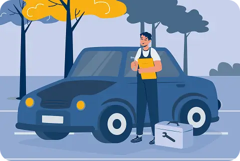 Ilustración persona con reparando su vehículo 