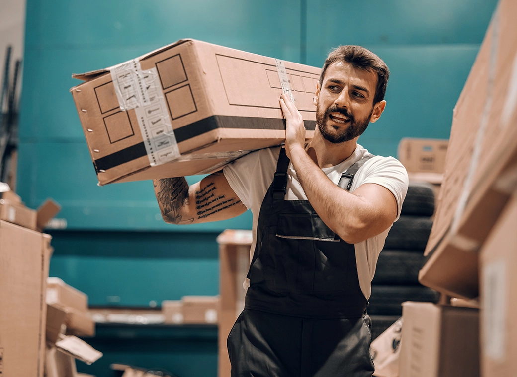 Hombre cargando caja